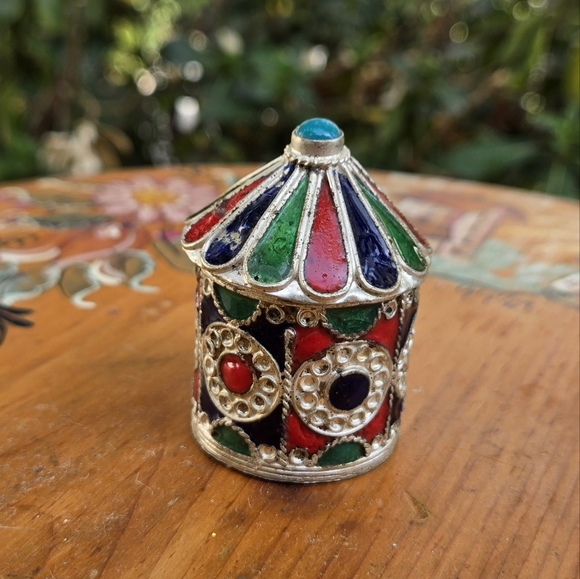 Antique‎ Berber Kabyle Moroccan Enameled Pill Boxes Folk Art Filigree Silver - Picture 1 of 17